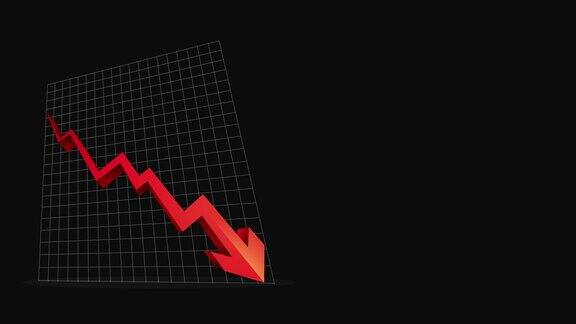 向下箭头动画图标经济简单移动箭头股票视频股票视频-显示波动下降趋势的图形的动画素材向下的红色箭头图表股票视频在黑色背景(覆盖alpha通道)