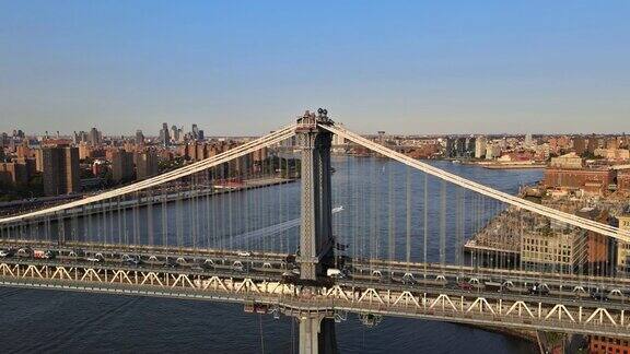 美国纽约市曼哈顿桥的城市景观鸟瞰图