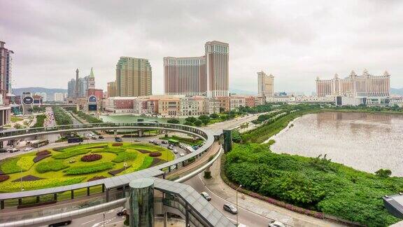 中国澳门城著名的天光交通圈酒店湾全景4k时间推移