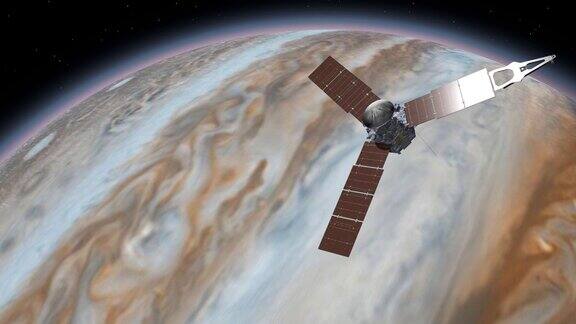 “朱诺”号是美国宇航局环绕木星运行的太空探测器木星在外层空间旋转在太空中飞往木星这段视频由美国宇航局提供