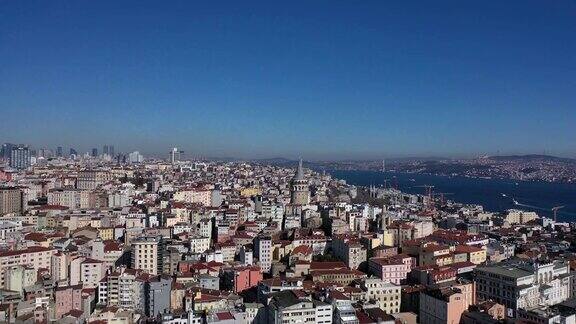 鸟瞰图加拉塔在伊斯坦布尔股票视频伊斯坦布尔欧洲米诺努区土耳其-中东安纳托利亚