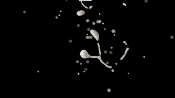 两个牛奶滴碰撞溅在黑色背景上的Cg动画