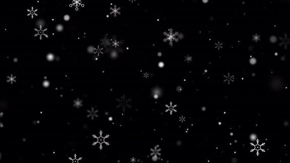抽象背景为圣诞庆祝和装饰雪花落下雪和粒子视频覆盖在黑暗的背景上具有景深效果