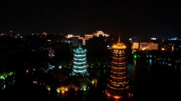 合集广西桂林日月双塔夜景航拍