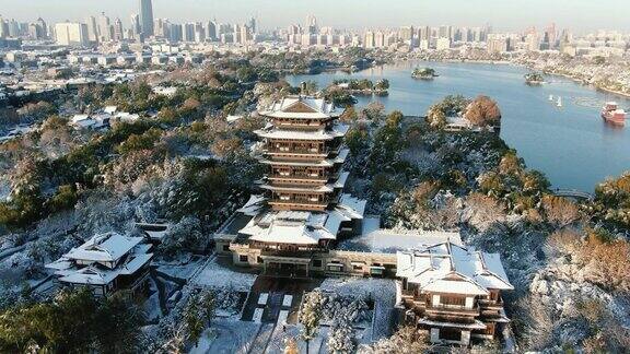 合集山东济南大明湖雪景4K航拍