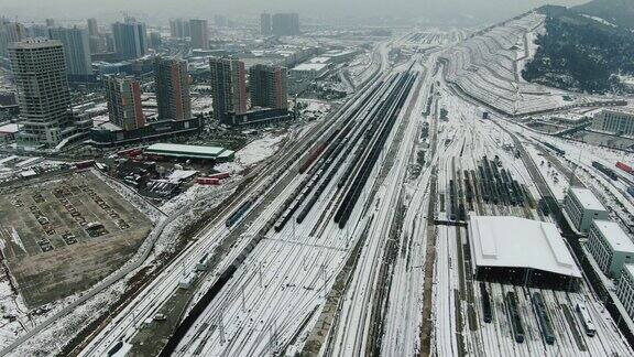 合集火车轨道冬天雪景4K航拍