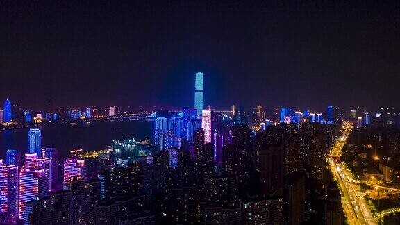 合集湖北武汉城市夜景灯光航拍移动延时