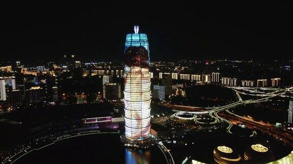河南郑州城市夜景灯光多镜头4K航拍