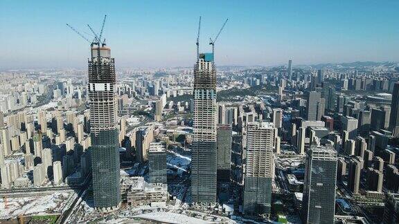 合集城市在建商务大厦施工吊塔4K航拍