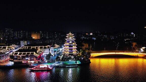 航拍惠州地标合江楼夜景