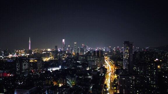航拍广州天河区珠江新城夜景