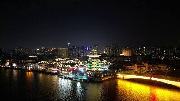 航拍惠州水东街商业城夜景