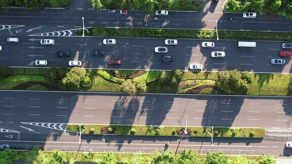 合集城市大道绿化植物车辆行驶航拍