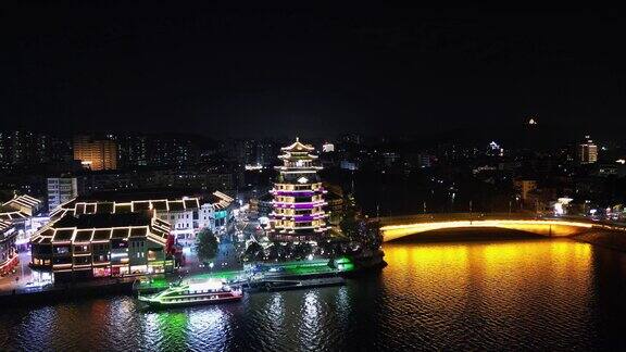 航拍惠州水东街商业城合江楼东新桥惠州夜景