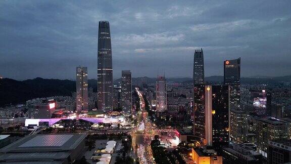 航拍东莞鸿福路东莞国贸东莞金融城夜景