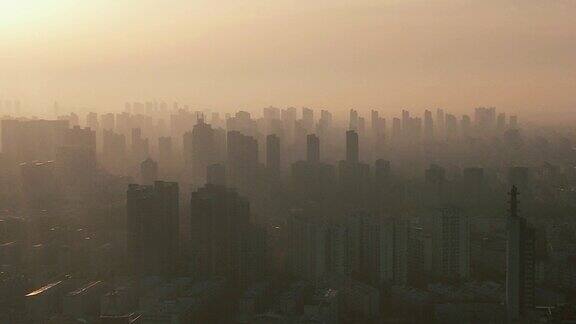 城市清晨高楼迷雾航拍许昌