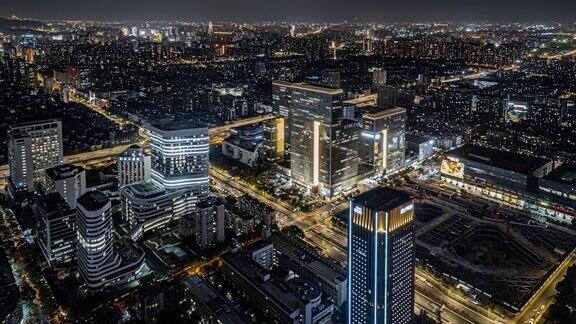 4K航拍杭州501大厦夜景延时