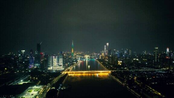 广州珠江两岸夜景珠江新城广州塔航拍