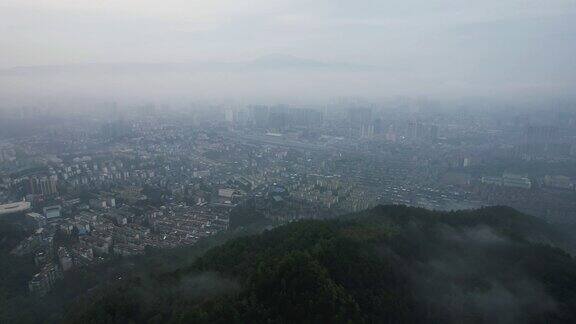 湖南怀化城市清晨迷雾航拍