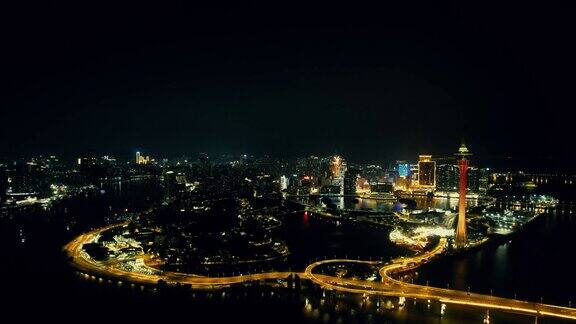 澳门城市夜景灯光航拍