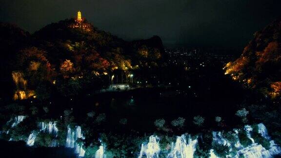 广西柳州盘龙公园夜景航拍