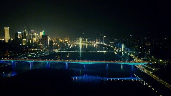 重庆长江桥梁夜景灯光航拍