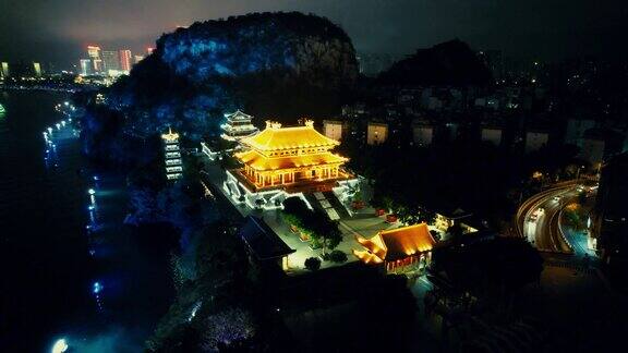 广西柳州文庙夜景灯光航拍