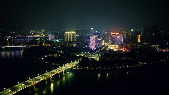 广西南宁邕江大桥夜景航拍
