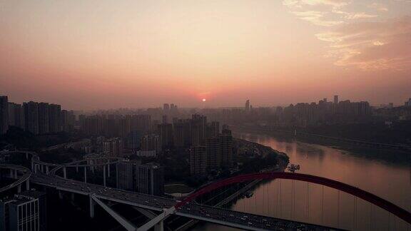 重庆夕阳晚霞日落航拍