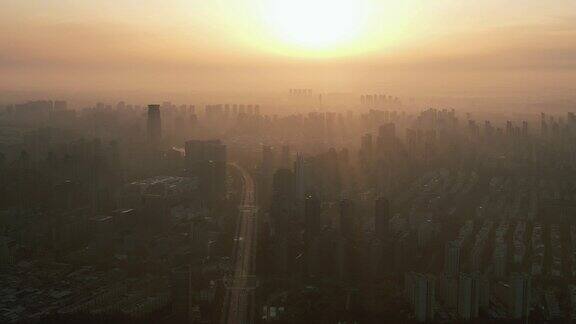 合集河南许昌城市清晨日出迷雾航拍