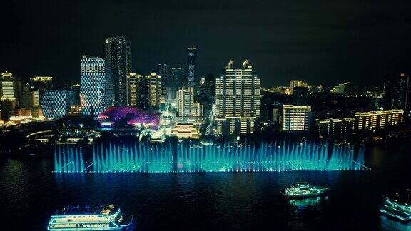 广西柳州音乐喷泉夜景航拍 
