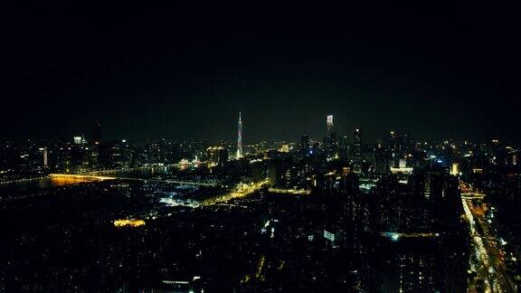 广州珠江新城广州塔夜景航拍