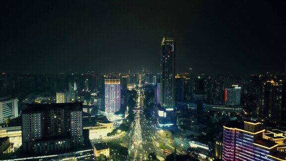 广西南宁民族大道夜景灯光航拍