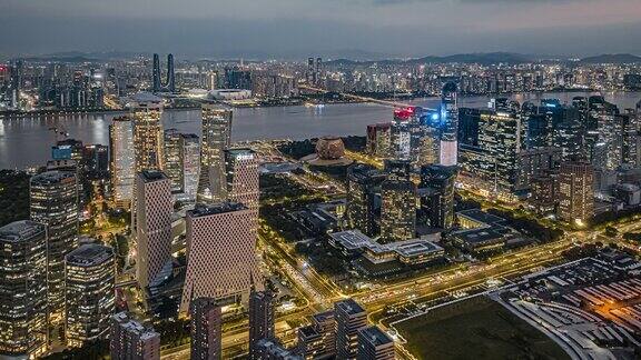 4K航拍杭州钱江新城夜景延时