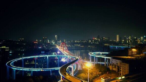 重庆长江菜园坝大桥夜景航拍