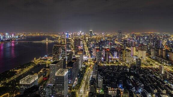 4K航拍杭州滨江区夜景延时