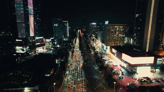 城市夜景拥堵交通车辆行驶东莞大道航拍