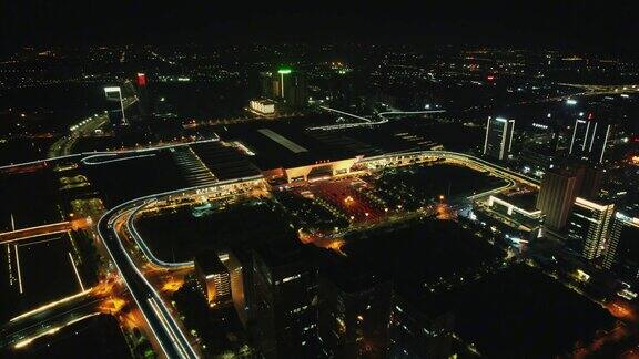 河南郑州东站夜景航拍