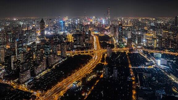 4K航拍上海静安区夜景延时