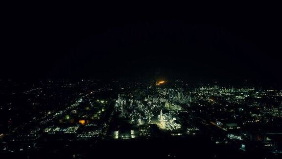 中国石化茂名石化工厂夜景航拍