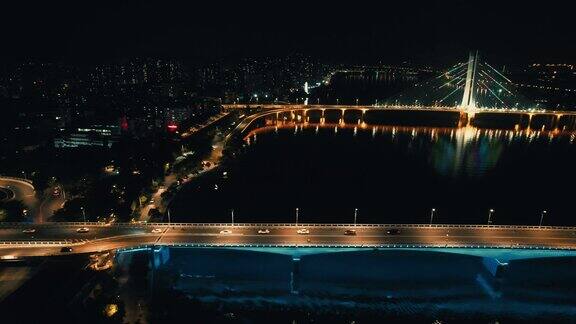 广东惠州合江大桥夜景灯光航拍 