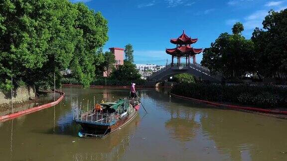 农家小船过河涌广州南沙横沥镇冯马三村