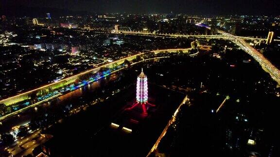 江苏南京大报恩寺夜景灯光航拍