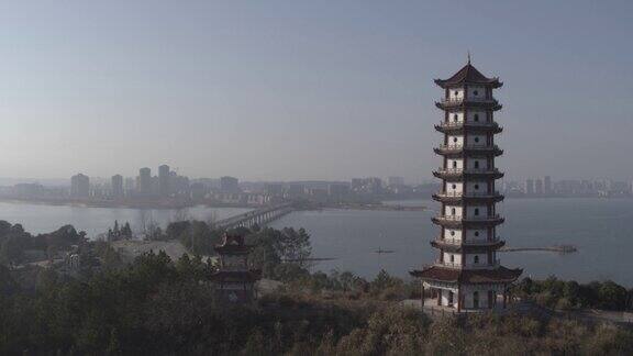 武宁县大气航拍古建筑塔楼