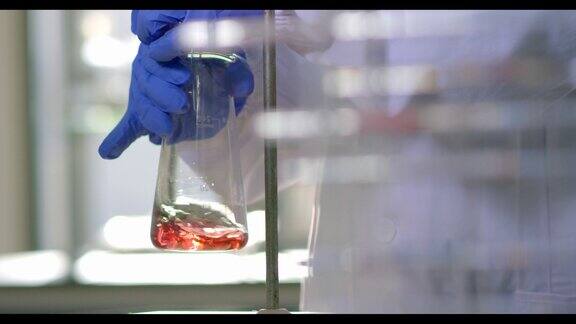 实验室实验员做实验烧杯等待产生化学反应