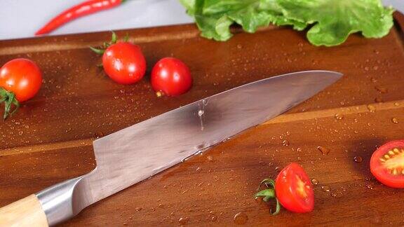 厨房刀具切圣女果 番茄