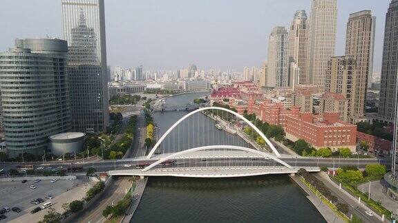 航拍 天津海河上的桥,大沽桥