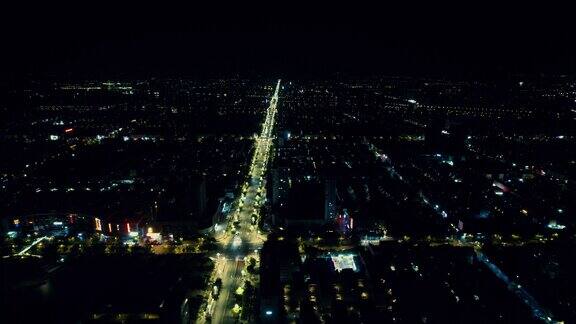 山东聊城城市大景夜景交通航拍