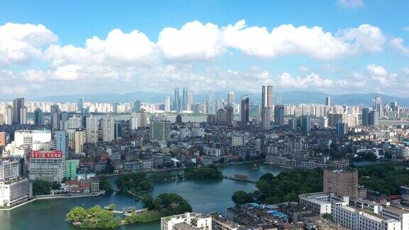 大气城市建筑蓝天白云航拍