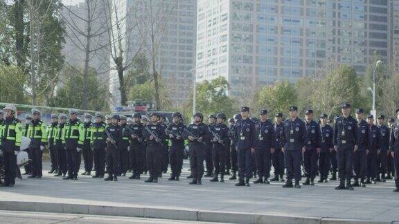 公安警察特警安保部队整齐壮观队伍